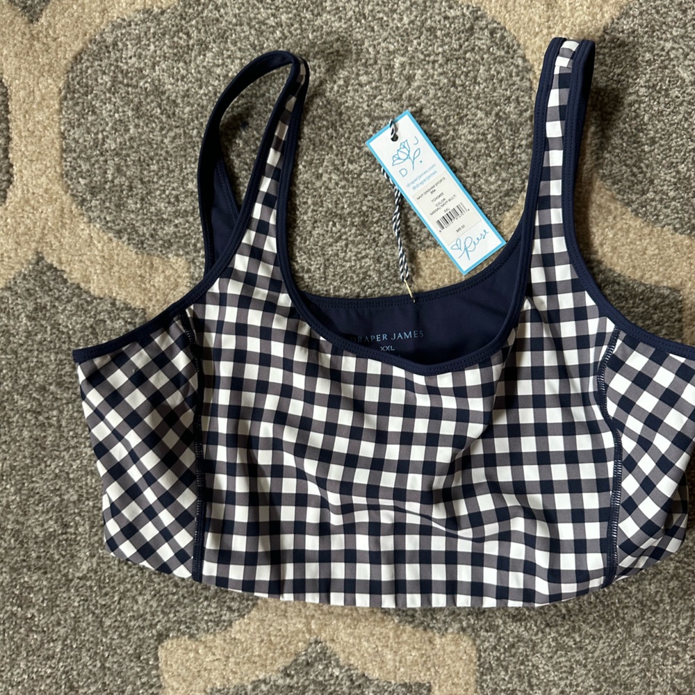 Draper James Navy and White Gingham Sports Bra